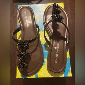 Montego Bay Club Black Floral Sandals